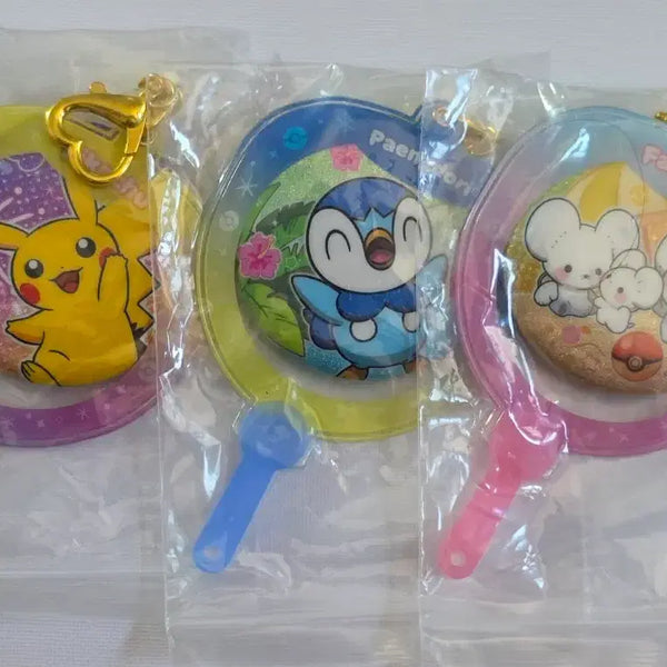 [BUNJANG] Pokemon Can Badge Fan Keychain (Pikachu, Piplup) / 포켓몬 캔뱃지 부채 키링(피카츄,팽도리)