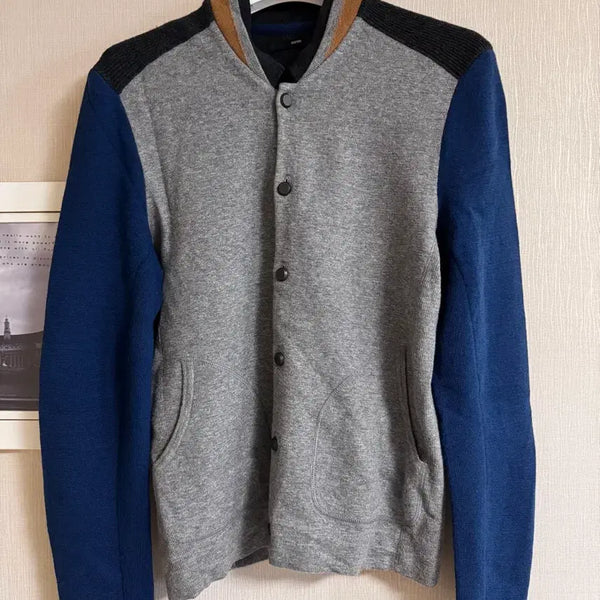 [BUNJANG] System Homme Grey/Blue Color-Block Knit Cardigan / 시스템 옴므 그레이/블루 가디건