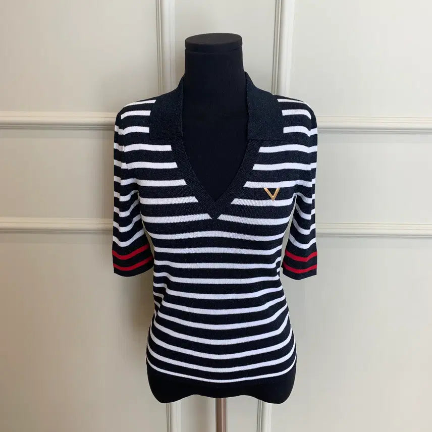 [BUNJANG] Valentino V-Neck Short Sleeve Knit Top M / 267001376 발렌티노 브이넥 숏슬리브 니트 M사이즈
