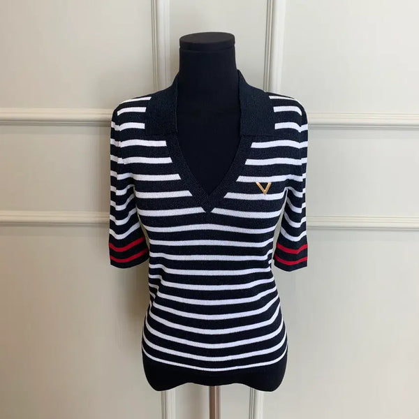 [BUNJANG] Valentino V-Neck Short Sleeve Knit Top M / 267001376 발렌티노 브이넥 숏슬리브 니트 M사이즈