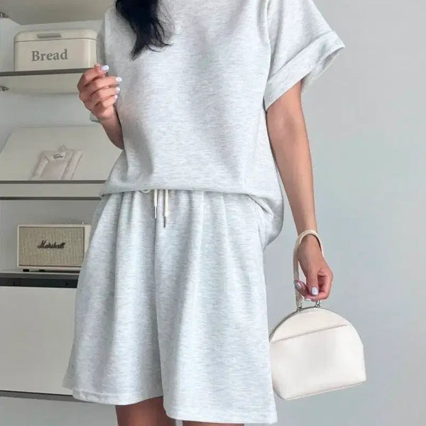 [BUNJANG] Roll-Up Sleeve T-Shirt & Pintuck Shorts Set / 2종셋업 롤업반팔 핀턱반바지 택1
