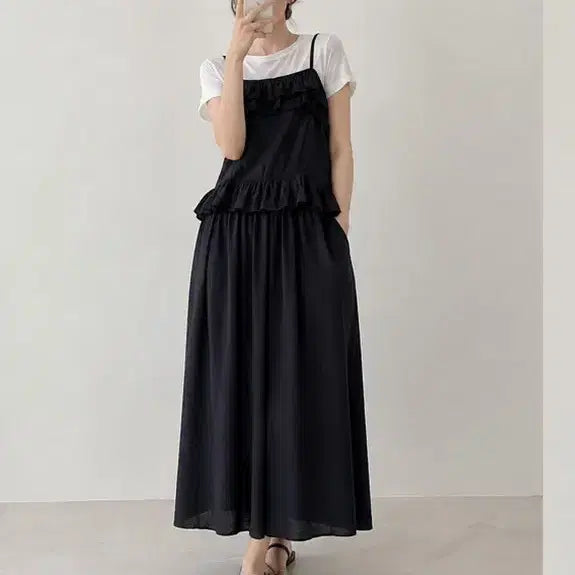 [BUNJANG] Rayon Frill Bustier Dress / 레이온 프릴 뷔스티에원피스