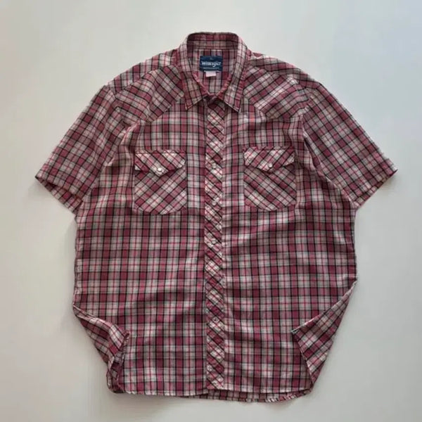 [BUNJANG] Wrangler Western Check Short Sleeve Shirt XL / Wrangler 체크 패턴 반팔 셔츠