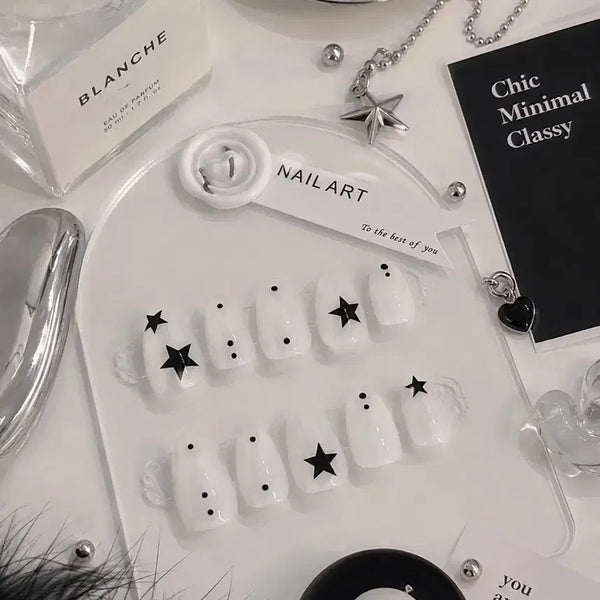 [BUNJANG] Handmade Nail Tips - Star Dot White Syrup Gel / 별 도트 화이트 시럽젤 수제네일팁