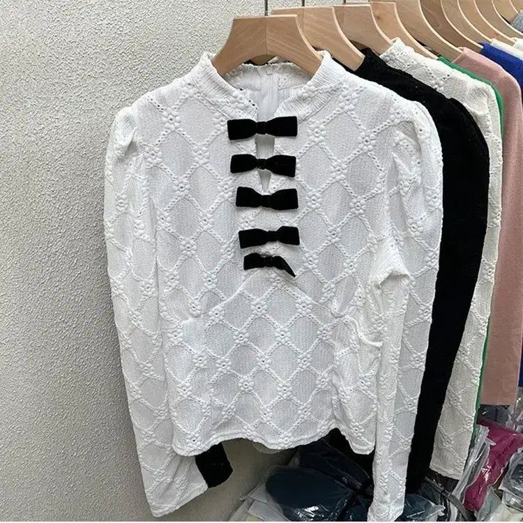 [BUNJANG] White Ribbon Blouse T-shirt / (새상품) 차이나 리본 화이트 블라우스 티셔츠