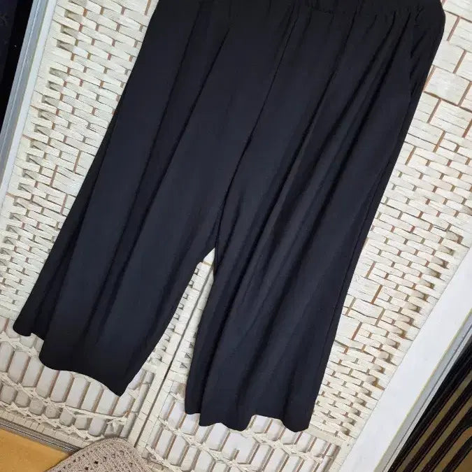 [BUNJANG] Women's Black 7/10 Length Wide Leg Slacks / 비주상사여성칠부통바지프리허리30~37정도까지