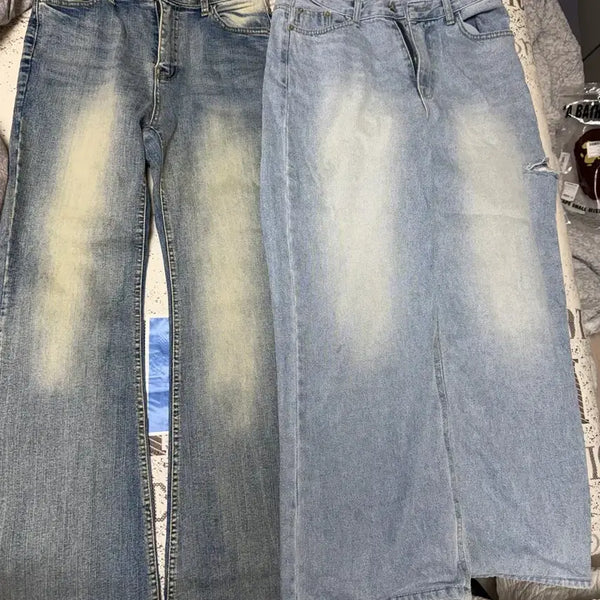 [BUNJANG] Light Wash Denim Wide Pants Set (2 pcs) / 새상품 )연청 데님 와이드 팬츠 2개 세트
