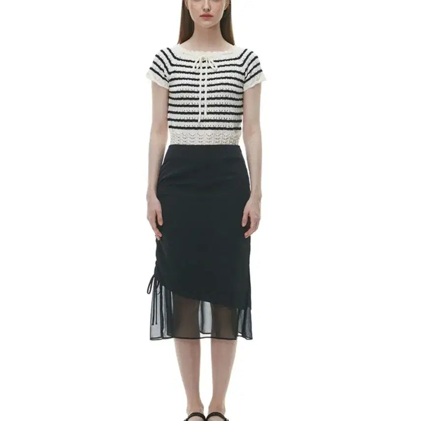 [BUNJANG] Plastic Island Side Shirring Chiffon Midi Skirt / 새상품*플라스틱 아일랜드 사이드 셔링 쉬폰 미디 스커트