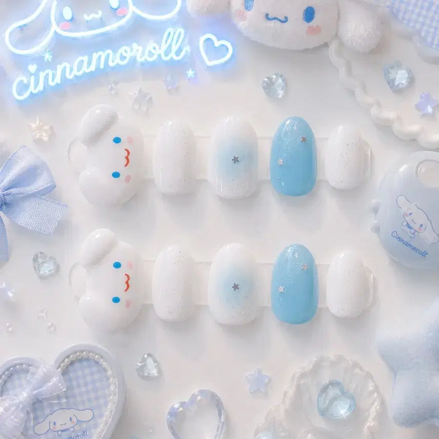 [BUNJANG] Cinnamoroll Blue Soda Cheek Gel Handmade Nail Tips / 시나모롤 블루소다 치크젤 수제네일팁