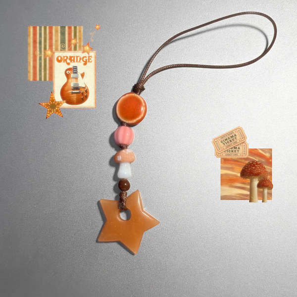[BUNJANG] Peach Star Charm with Mushroom Beads / 살구빛 별 키링 버섯 비즈스트랩
