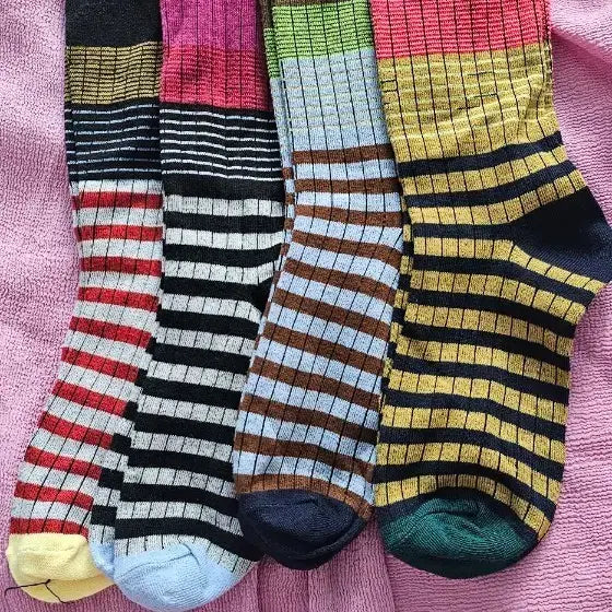 [BUNJANG] Striped Socks Set (4 Pairs) / 스트라이프 양말 4종 세트