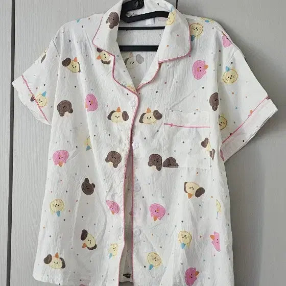 [BUNJANG] Cute Dog Pattern Short Sleeve Pajama 3-Piece Set / 귀여운 강아지 패턴 반팔 파자마 3피스