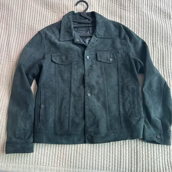 [BUNJANG] Jil Stuart Navy Suede Trucker Jacket / [L] 질스튜어트 네이비 스웨이드 트러커 자켓