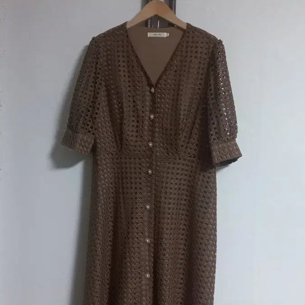 [BUNJANG] Brown Punching Long Guest Dress - Free Size - New / 브라운 펀칭 하객롱원피스 프리 새상품