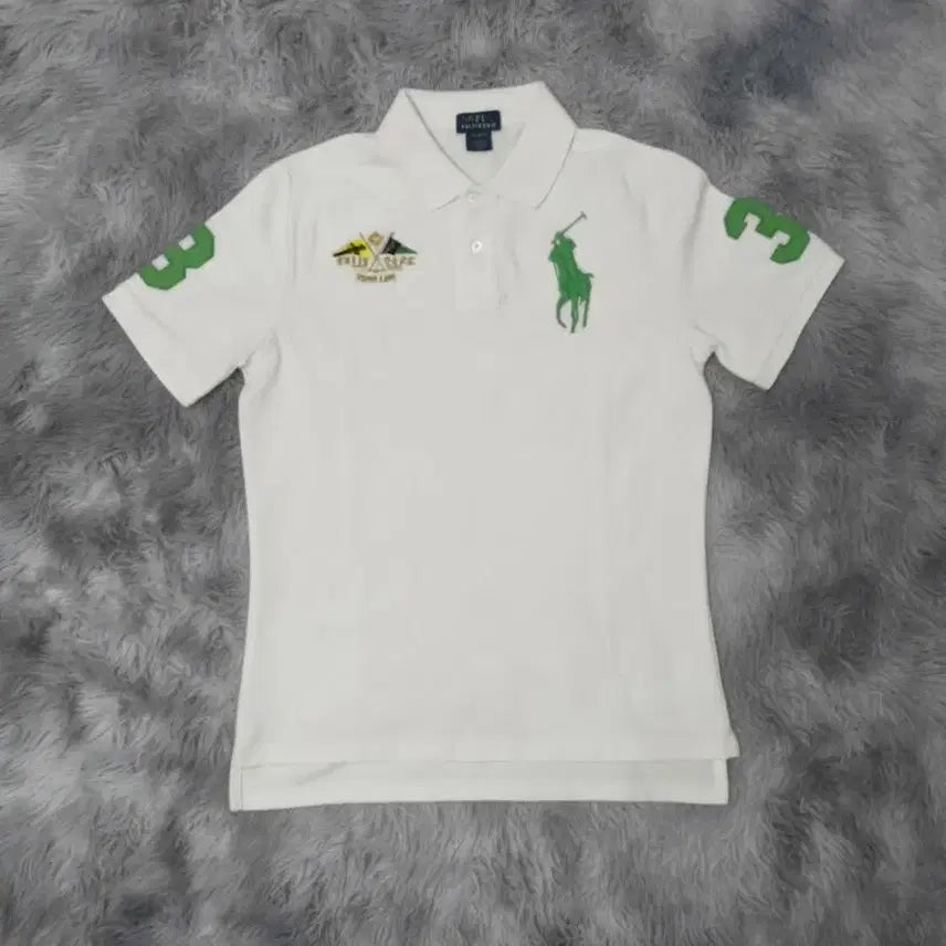 [BUNJANG] Polo Ralph Lauren Big Pony Chiff Chiff Short Sleeve Polo Shirt White Green L / 폴로 빅포니 치프키프 카라 반팔 티셔츠 화이트 그린 L사이즈