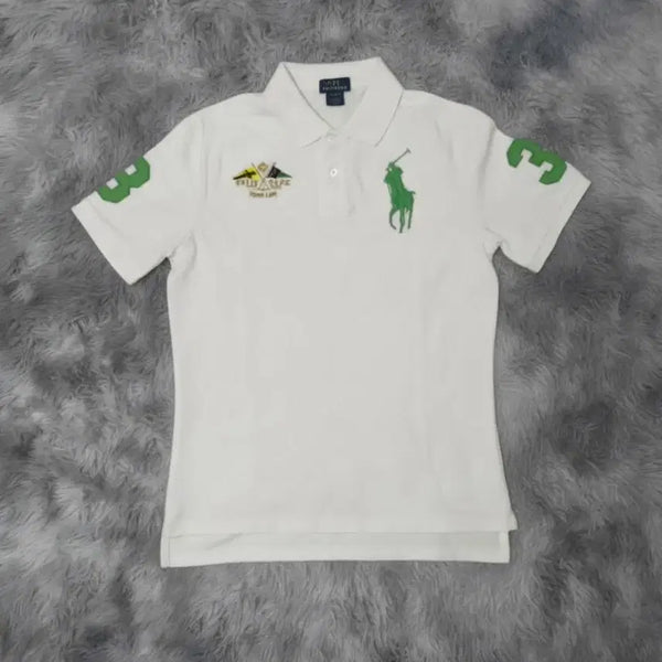 [BUNJANG] Polo Ralph Lauren Big Pony Chiff Chiff Short Sleeve Polo Shirt White Green L / 폴로 빅포니 치프키프 카라 반팔 티셔츠 화이트 그린 L사이즈