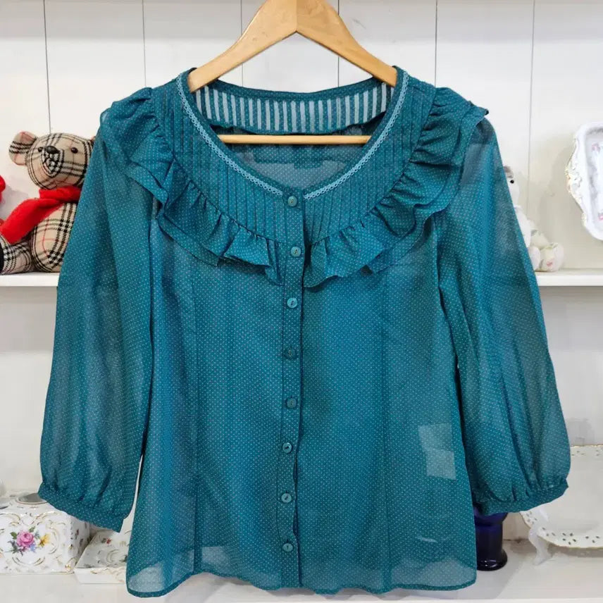 [BUNJANG] Xmiss Dot Frill Chiffon Blouse / Xmiss 도트 프릴 쉬폰 블라우스