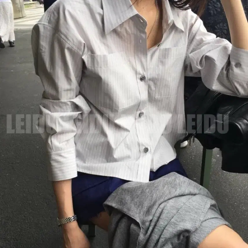 [BUNJANG] Breed Japan Pulse Crop Shirt - Gray / 새상품 브리드 재팬 펄스 크롭 셔츠 그레이