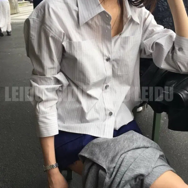 [BUNJANG] Breed Japan Pulse Crop Shirt - Gray / 새상품 브리드 재팬 펄스 크롭 셔츠 그레이