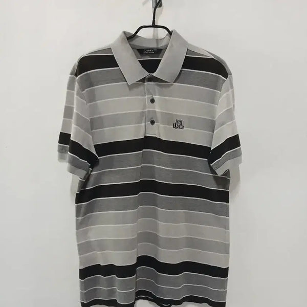 [BUNJANG] Links Stripe Collar Short Sleeve T-Shirt / 링스 스트라이프 카라넥 반팔