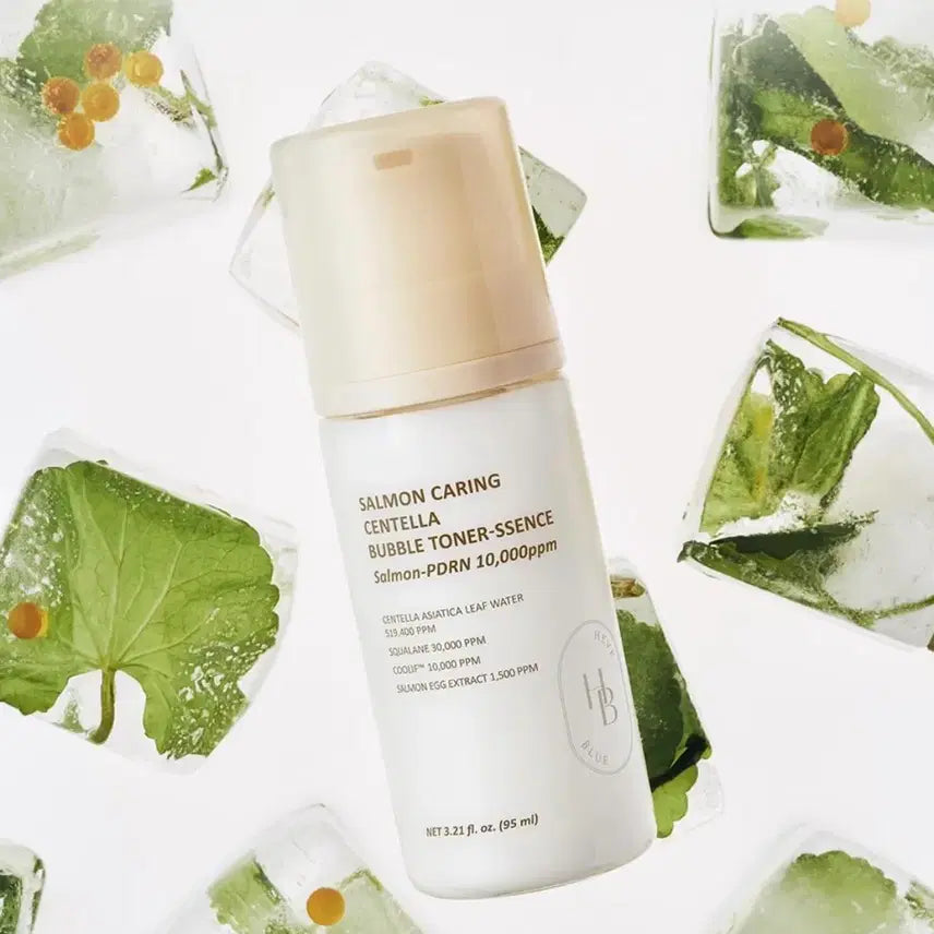 [BUNJANG] Hev Blue Salmon Care Ring Centella Bubble Toner + Mini Cream / 헤브블루 살몬 케어링 센텔라 버블 토너 + 미니 크림