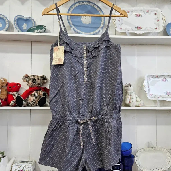 [BUNJANG] Floral Tag Dot Frill Jumpsuit / 플로럴 태그 도트 프릴 점프수트