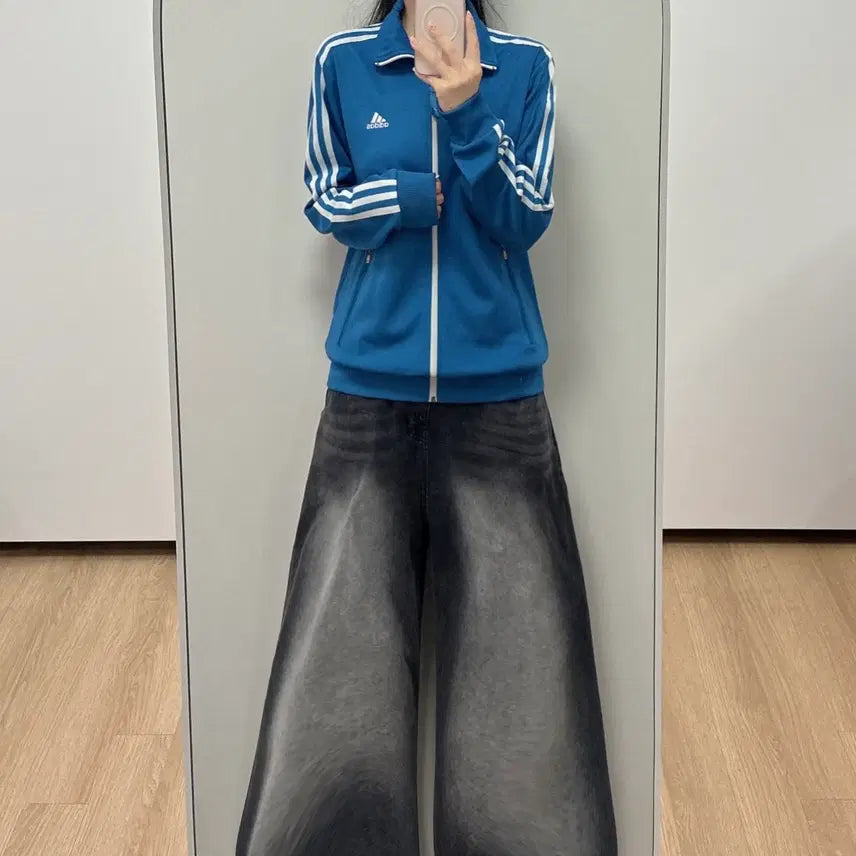 [BUNJANG] Adidas Embroidered Logo Blue Three Stripes Track Top Jersey M / 아디다스 자수로고 블루 삼선 트랙탑 져지
