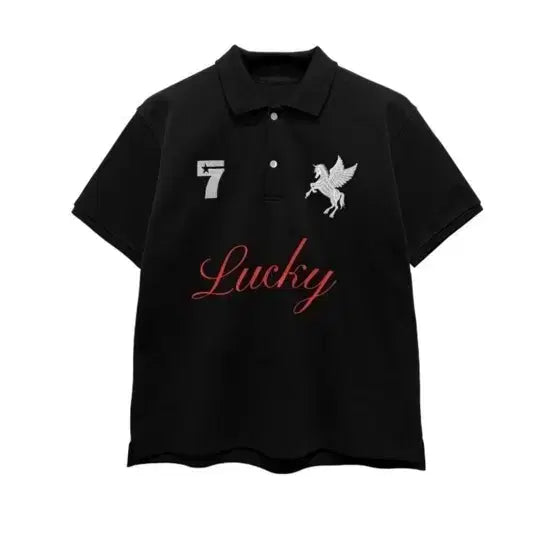 [BUNJANG] Coin Seoul I Feel Lucky Polo T-Shirt (Black, L) / 코인서울 아이필럭키 폴로 티셔츠(L)