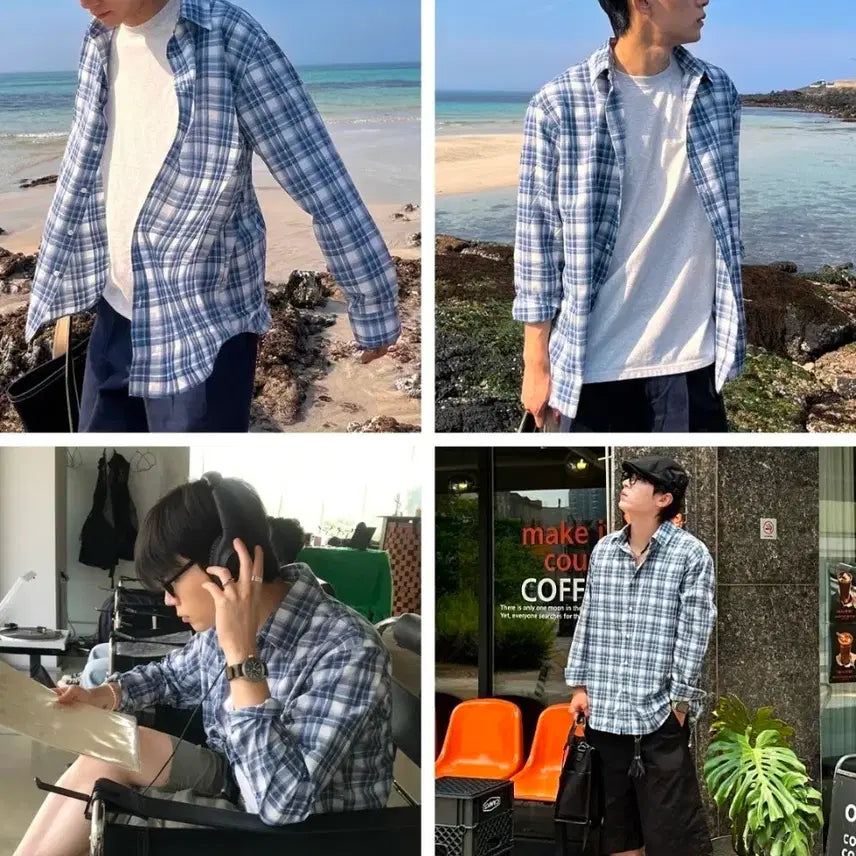 [BUNJANG] Leear Summer Wrinkle Check Shirt Bundle Set (3 Types) / 르아르 여름 링클 체크셔츠 일괄판매 3종