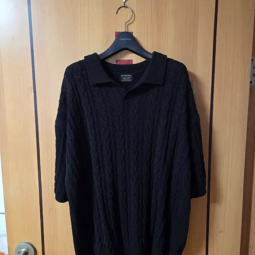[BUNJANG] WV Project Open Collar Cable Knit Short Sleeve T-Shirt / WV Project_스카시 오픈카라 꽈배기 반팔니트