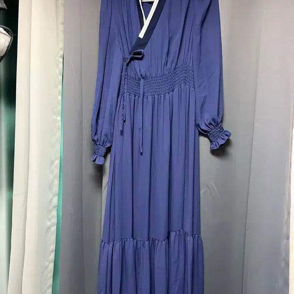 [BUNJANG] Lisle Ilang Long Sleeve Hanbok Dress Navy (Sample) / 생활한복 리슬 일랑 샘플제품 긴팔네이비