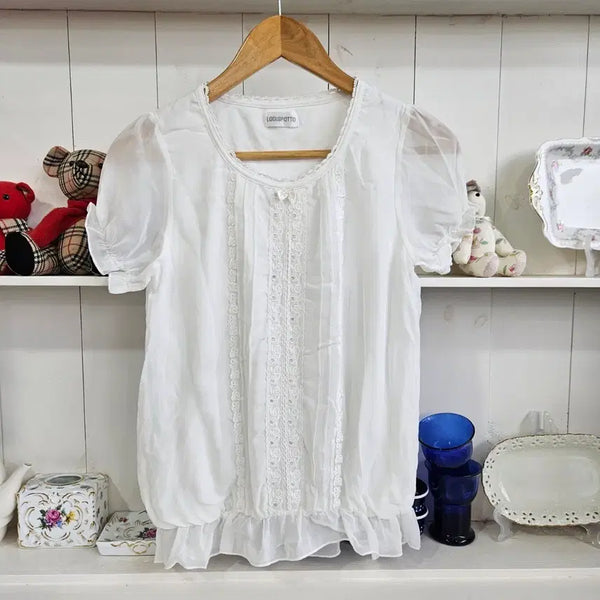 [BUNJANG] LODISPOTTO Lace Chiffon Puff Sleeve Blouse / LODISPOTTO 레이스 시폰 퍼프 블라우스