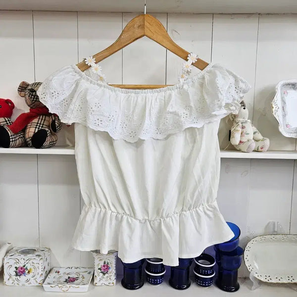 [BUNJANG] Ank Rouge Floral Off-Shoulder Blouse / Ank Rouge 플라워 오프숄더 블라우스