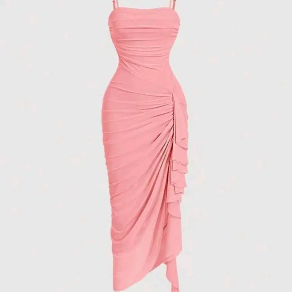 [BUNJANG] Ruffle Asymmetrical Strap Sleeveless Dress / 새상품*러플 비대칭 슬리브리스 끈 원피스 드레스