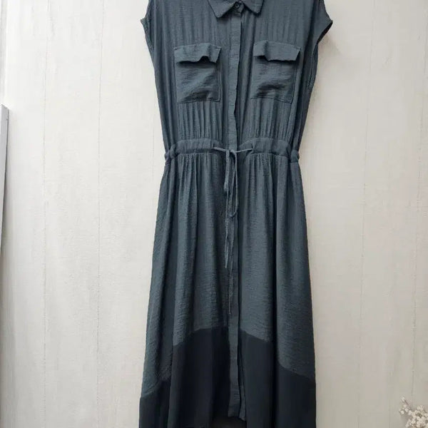 [BUNJANG] Unbalance Sleeveless Shirt Long Dress / 언버런스 셔츠형 롱원피스 ~77초