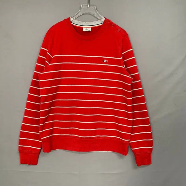 [BUNJANG] Lacoste Red Stripe Button Sweatshirt / XL 라코스테 레드 스트라이프 버튼 스웻셔츠 맨투맨