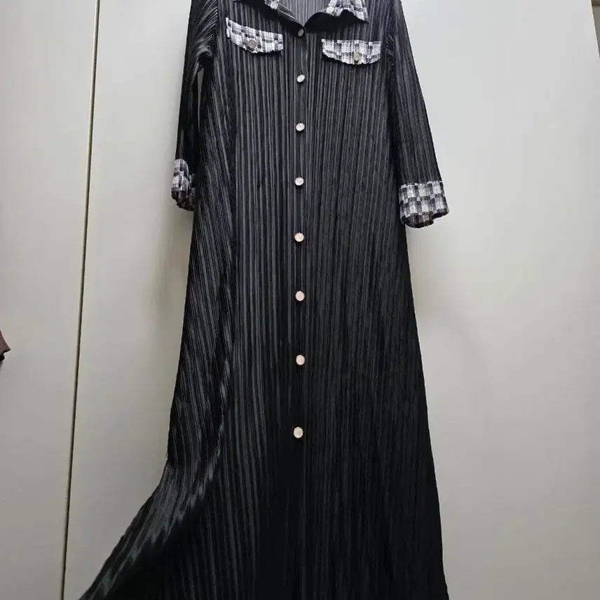 [BUNJANG] Pleated Shirt Dress Black / 플리츠. 주름 셔츠 원피스 블랙/고급형