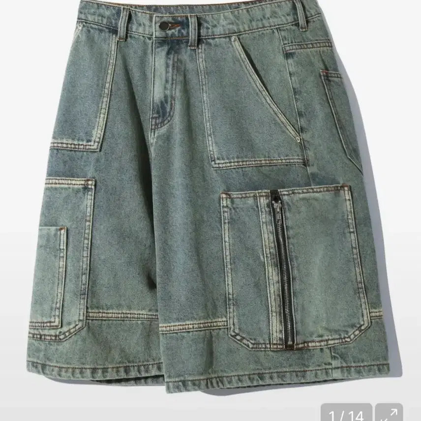 [BUNJANG] Trillion Washed Denim Bermuda Pants / 트릴리온 워싱 데님 버뮤다 팬츠