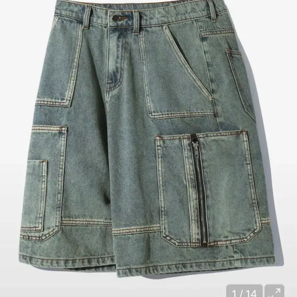 [BUNJANG] Trillion Washed Denim Bermuda Pants / 트릴리온 워싱 데님 버뮤다 팬츠