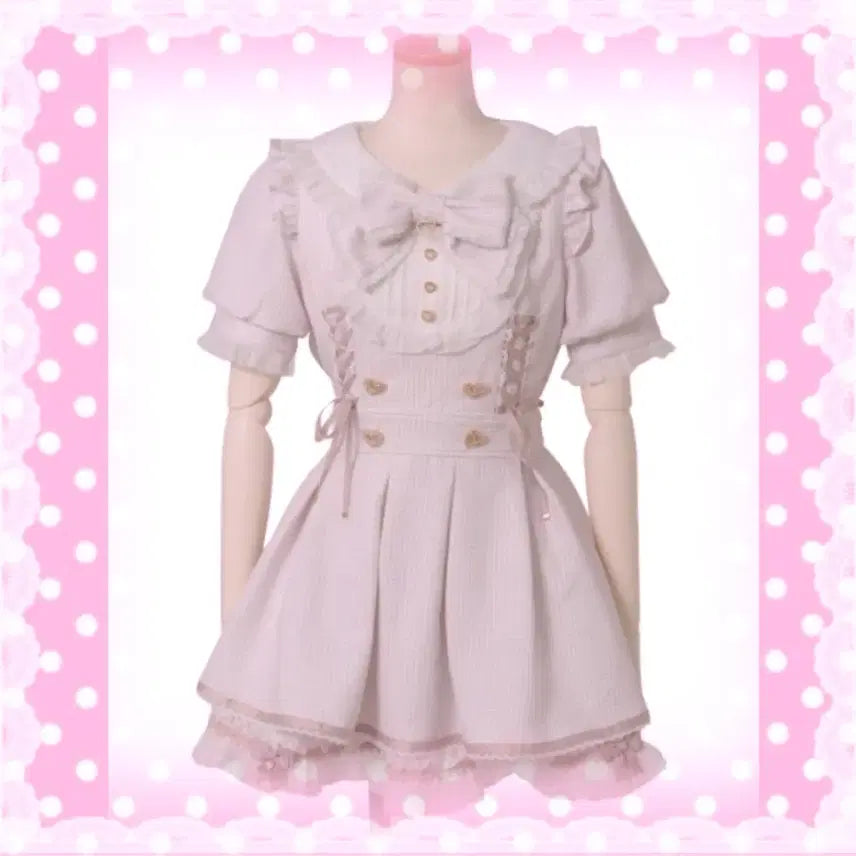 [BUNJANG] Lizlisa Frill Yoke Ribbon Short Sleeve Setup - Pink / 정품 Lizlisa 리즈리사 프릴 요크 리본 반팔 셋업 핑크 양산형 지뢰계 마즈 앙크루즈 로지타