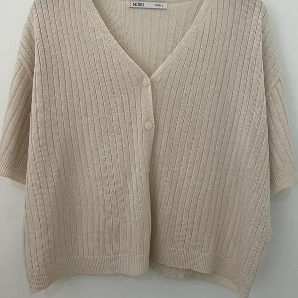 [BUNJANG] Mixxo Light Beige Short Sleeve Knit Cardigan L / [L] 미쏘 연베이지색 반팔 니트 가디건