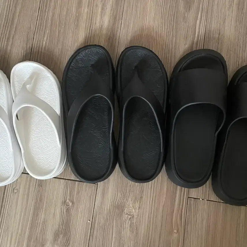 [BUNJANG] Unisex Comfort Slipper Set (Black/White, 3 Pairs) / 슬리퍼 블랙/화이트 3켤레
