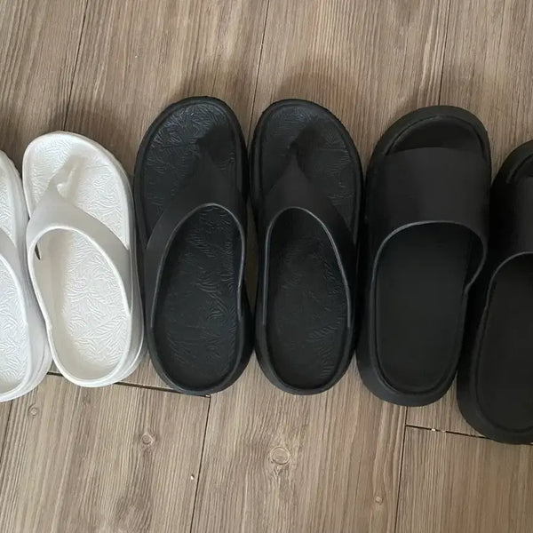 [BUNJANG] Unisex Comfort Slipper Set (Black/White, 3 Pairs) / 슬리퍼 블랙/화이트 3켤레