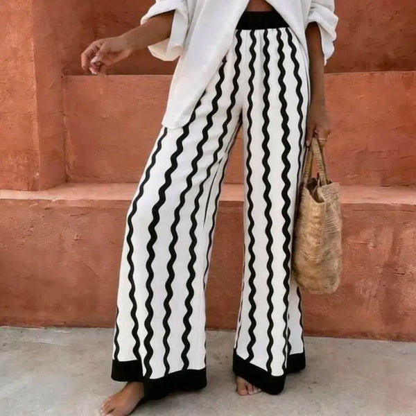 [BUNJANG] Wave Pattern Wide Pants / 물결 패턴 와이드 팬츠 고무줄바지