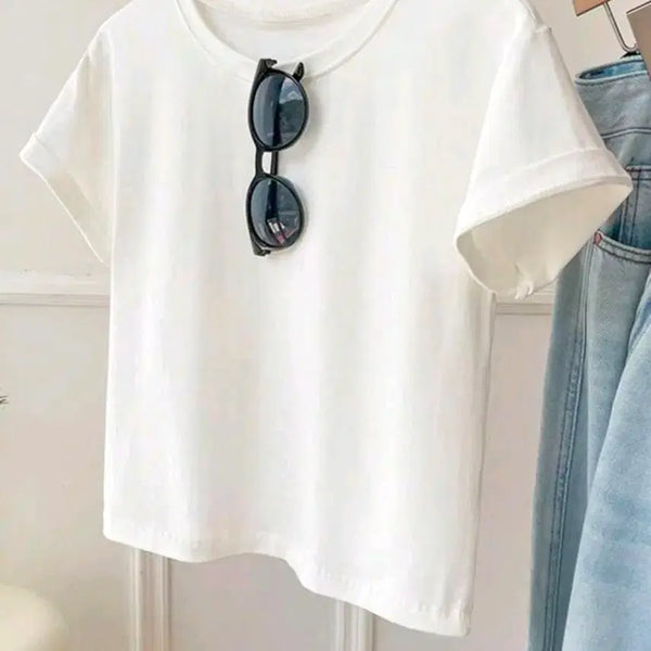 [BUNJANG] Basic Plain Short Sleeve T-Shirt White / 기본 무지 반팔 티셔츠 화이트