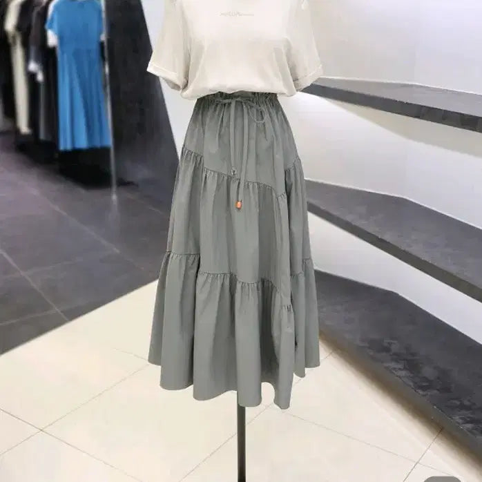 [BUNJANG] VOV Waist String Color-Blocked Long Dress / 보브 웨이스트 스트링 배색 원피스
