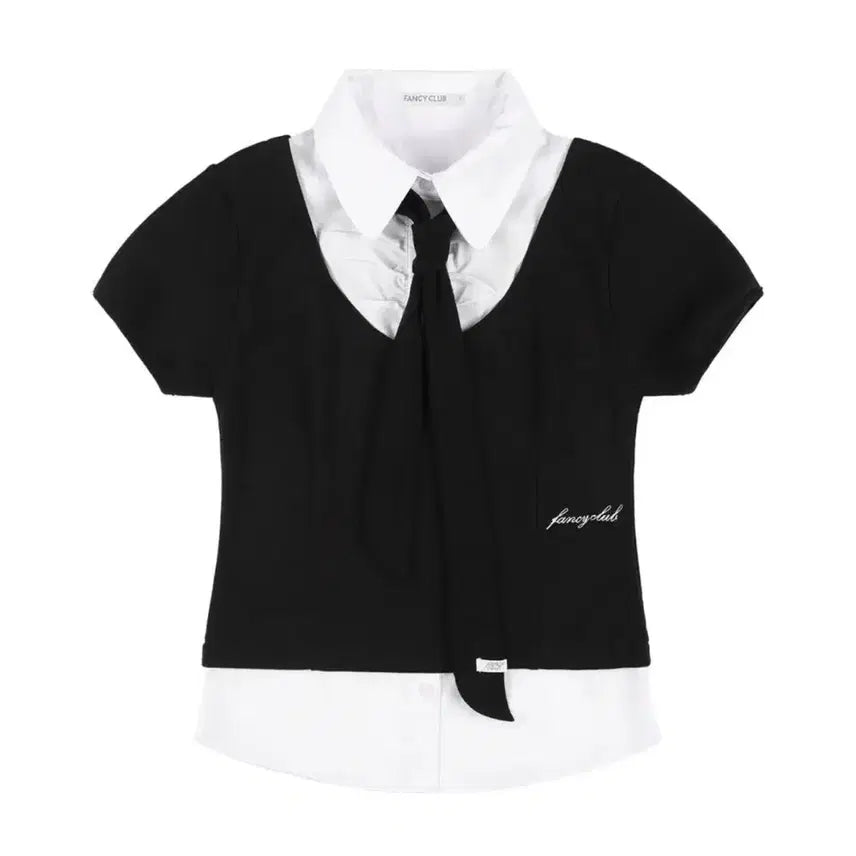 [BUNJANG] Fanxy Club Preppy Ribbon Tie Short Sleeve Shirt / 팬시클럽 프레피 리본 타이 반팔셔츠 판매 시즈니룩 옷벼룩