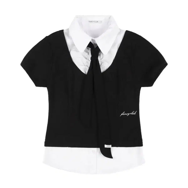 [BUNJANG] Fanxy Club Preppy Ribbon Tie Short Sleeve Shirt / 팬시클럽 프레피 리본 타이 반팔셔츠 판매 시즈니룩 옷벼룩