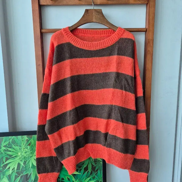 [BUNJANG] Orange Brown Striped Knit (New) / (새상품)오렌지 브라운 단가라 니트