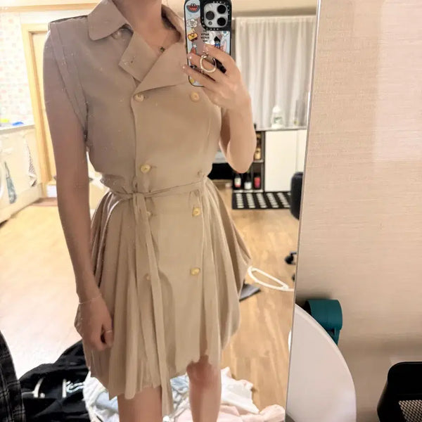 [BUNJANG] Trench Coat Style Midi Dress - Beige / 트렌치 원피스 베이지